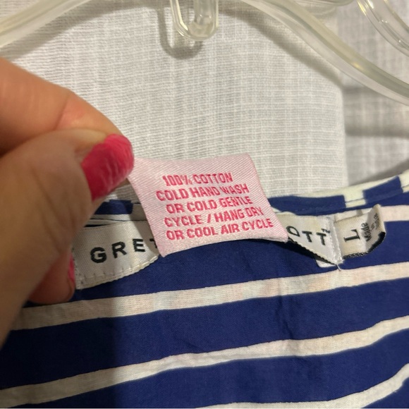 Gretchen Scott Navy White Orange embroidered Striped Top size L - Picture 7 of 7